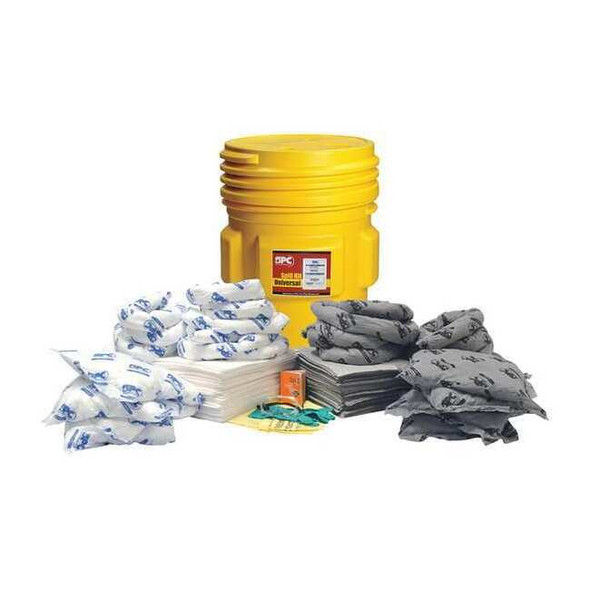 Spill Kit, 63 gal Volume Absorbed per Kit, 65 gal Capacity, Drum, Yellow