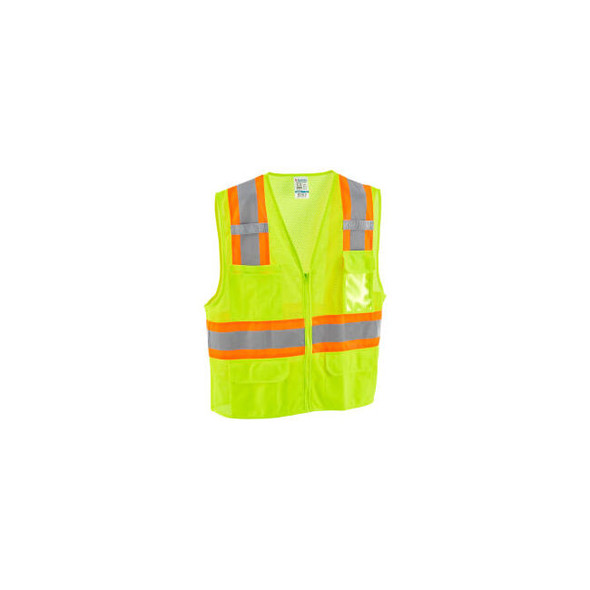 Global Industrial Class 2 Hi-Vis Safety Vest 6 Pockets Two-Tone Mesh Lime L/XL