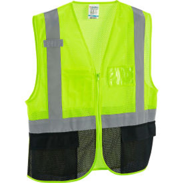 Global Industrial Class 2 Hi-Vis Safety Vest 3 Pockets Mesh Lime/Black L/XL