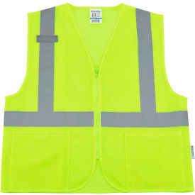 Global Industrial Class 2 Hi-Vis Safety Vest 2 Pockets Mesh Lime L/XL