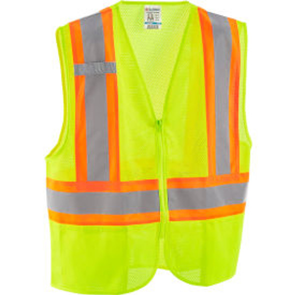 Global Industrial Class 2 Hi-Vis Safety Vest 2 Pockets Two-Tone Mesh Lime L/XL