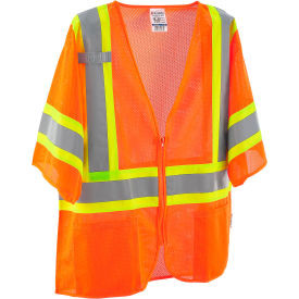 Global Industrial Class 3 Hi-Vis Safety Vest 4 Pockets Two-Tone Mesh Orange 2XL/