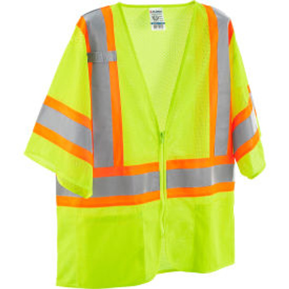 Global Industrial Class 3 Hi-Vis Safety Vest 4 Pockets Two-Tone Mesh Lime 2XL/3X