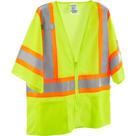 Global Industrial Class 3 Hi-Vis Safety Vest 4 Pockets Two-Tone Mesh Lime 2XL/3X