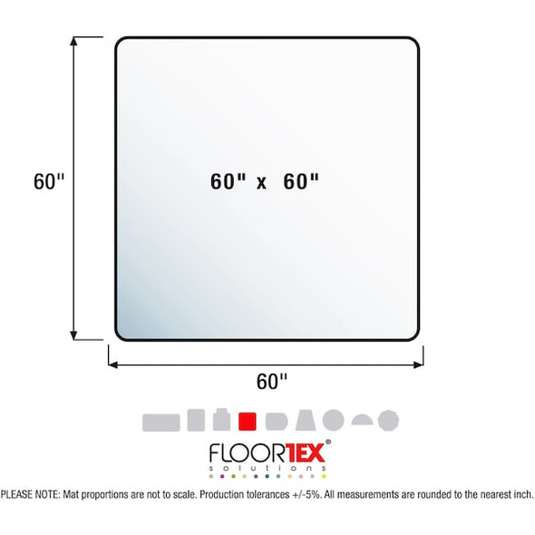 Floortex Chair Mat 60"x60", Square Shape, Clear, for Hard Floor FR1215015019ER
