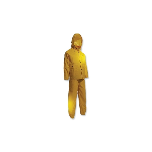 Sitex 3-Pc Rain Suit with Detachable Hood Jacket/Bib Overalls, 0.35 mm Thick, Polyester/PVC, Yellow, Medium