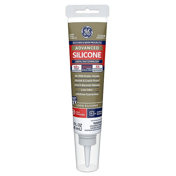 Ge Silicone Sealant, 3 oz, Tube, Clear, Silicone Base, Advanced Silicone 2812563