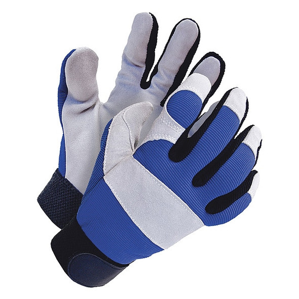 X-Site Mechanics Gloves, Cowhide Palm, Spandex Back, S, Black/Blue