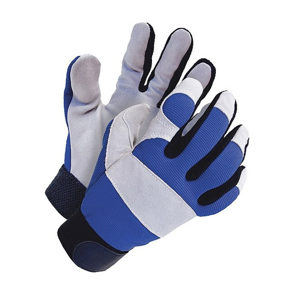 X-Site Mechanics Gloves, Cowhide Palm, Spandex Back, S, Black/Blue