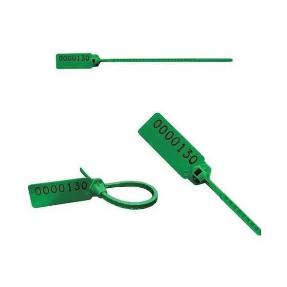 Pull Tight Stamped Seals 5-1/2" x 9/64", Green, Pk250