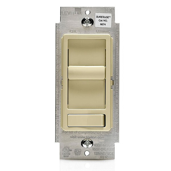 Leviton Dimmer,1-Pole/3-Way,120VAC,Ivory 6674-P0I