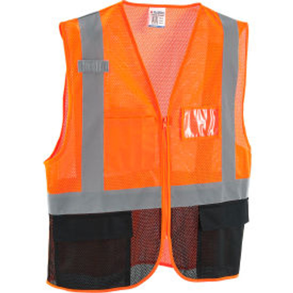 Global Industrial Class 2 Hi-Vis Safety Vest 3 Pockets Mesh Orange/Black 2XL/3XL
