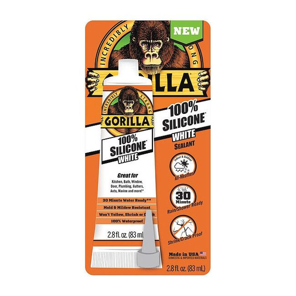 Gorilla Glue Silicone Sealant, 3 oz, Tube, White, Silicone Base 108329