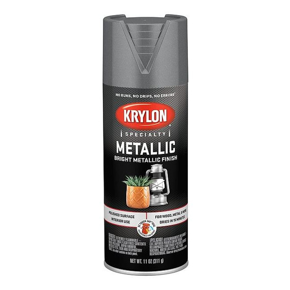 Krylon Metallic Spray Paint, Dull Aluminum, Metallic, Solvent, 11 oz K01403777