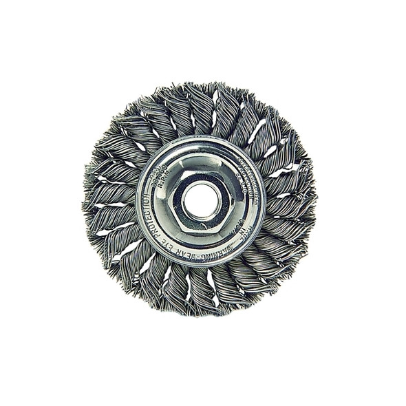 Standard Twist Knot Wire Wheel, 6 in dia x 1/2 in W Face, 0.023 in Steel  Wire, 9000 RPM
