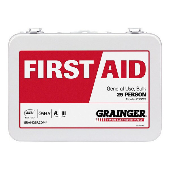First Aid Kit and Housing, Metal 94 Components, 25 People Served