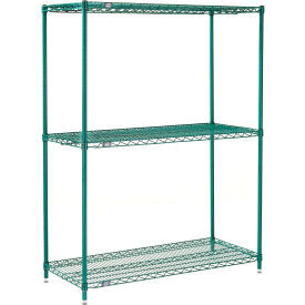 Nexel 3 Shelf Poly-Green Wire Shelving Unit Starter 24""W x 18""D x 54""H