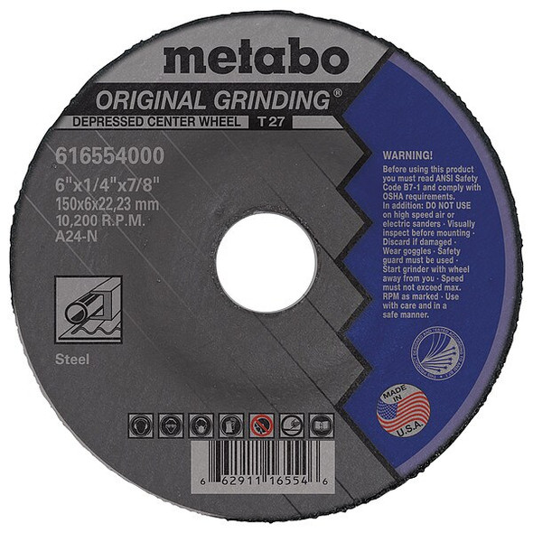 Metabo Grinding Wheel,T27,A24N,6"X1/4"X7/8" US616554000