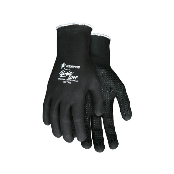 MCR Safety® Ninja® BNF Fully-Coated Nitrile Gloves, 15 ga, Large, Black, 12/Pair