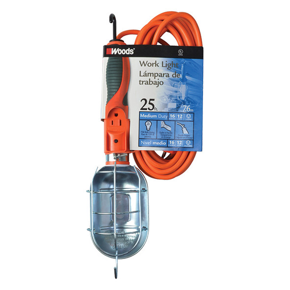 Southwire® Trouble Light w/ Outlet, & Metal Guard, 16 ga, 25', Orange, 1/Each