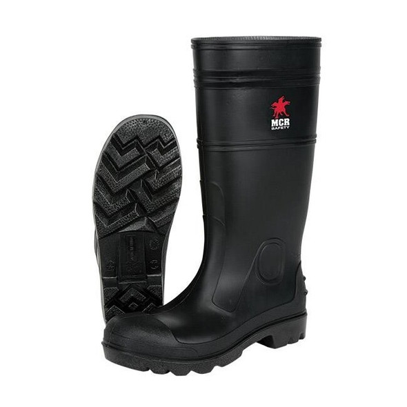 MCR Safety® 14" PVC Boots, Plain Toe, Size 13, Black, 1/Pair