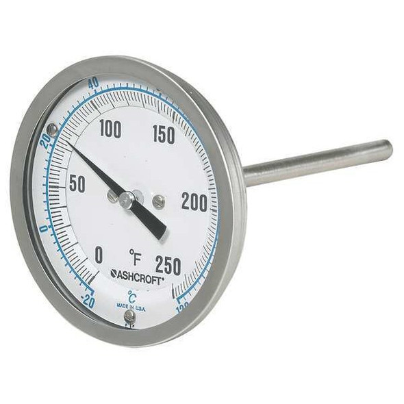 Ashcroft Dial Thermometer, Bi-Metallic, 1/2in,  Back 50EI60R