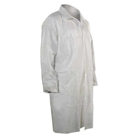 Disposable Lab Coat, Polypropylene, Snaps Closure, White, 4XL, 25 PK