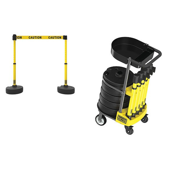 Belt Barrier System, 15 ft Length, 22 in to 42 in Post Height, Caution