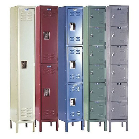 Hallowell Box Locker, 12 in W, 15 in D, 78 in H, (1) Wide, (6) Tier, Tan U1258-6PT