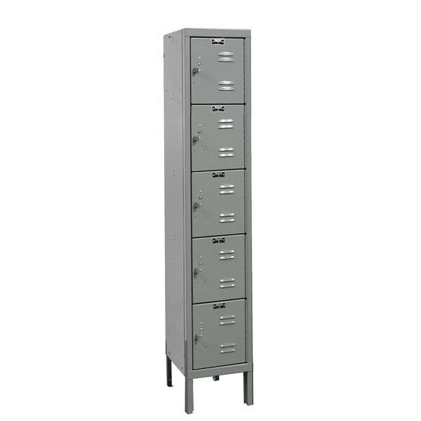 Box Locker, 12 in W, 15 in D, 66 in H, (1) Wide, (5) Tier, Dark Gray