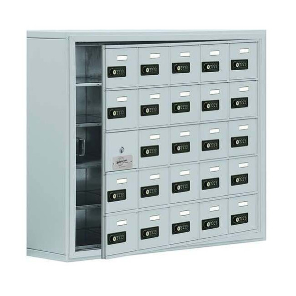 Cell Phone Locker, 37 in W, 9 1/4 in D, 31 in H, (5) Tier, (5) Wide, Silver