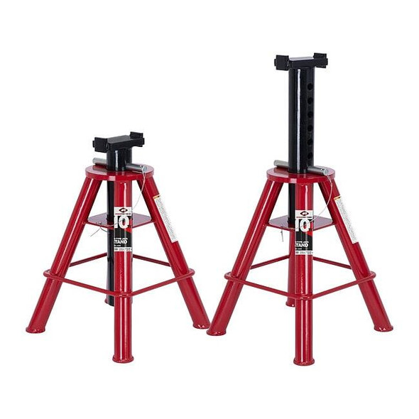 Jack Stand, Pin Adjustment, 10 Ton Load Capacity, 22 in Min Ht, Steel, 1 PR