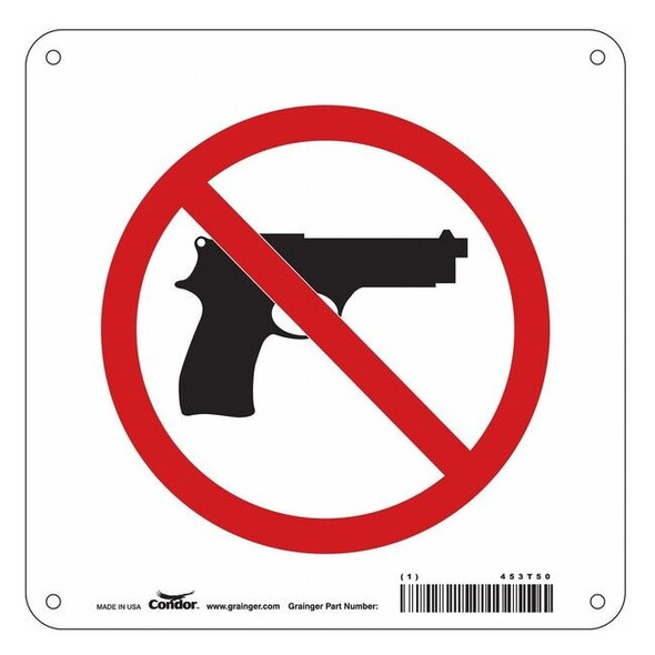 No Concealed Weapons Sign, 8 in Height, 8 in Width, Aluminum, Square, English