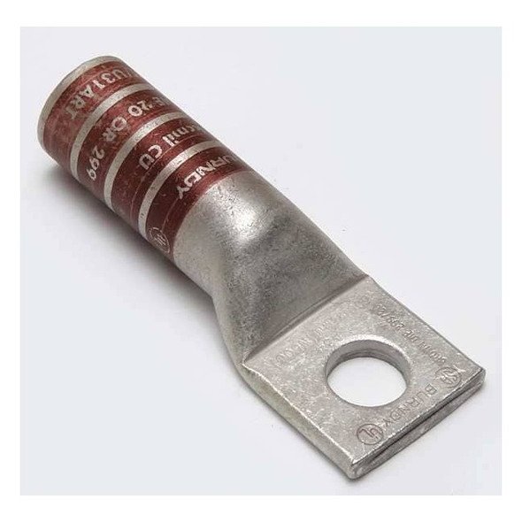 One-Hole Compression Lug, 500 kcmil Max, 1/2 in Stud, Long Barrel, Copper, Brown