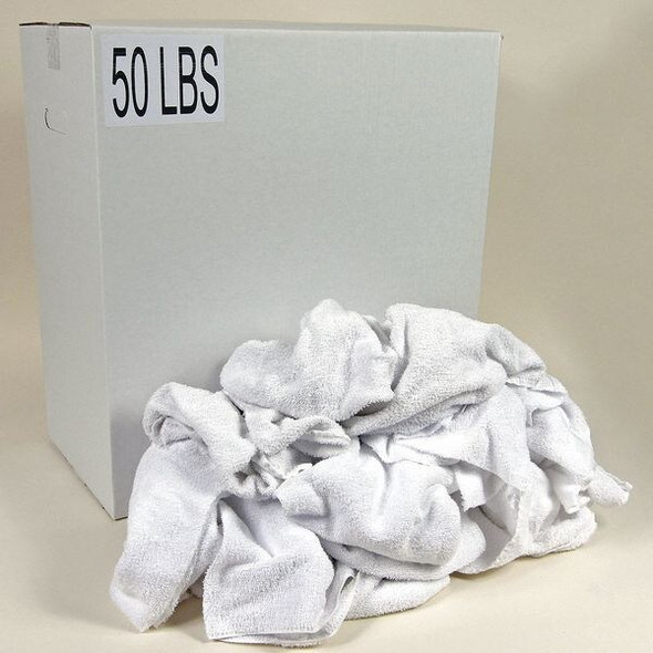 Recycled Cotton Terry Towels Cloth Rags, 50 lb., 14 in x 17 in, White