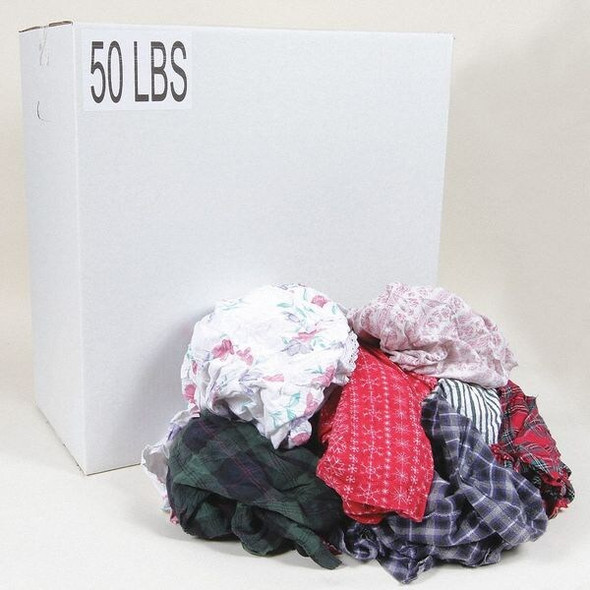 Cotton/Polyester Cloth Rags, 50 lb Box, Sizes Vary, Assorted Colors