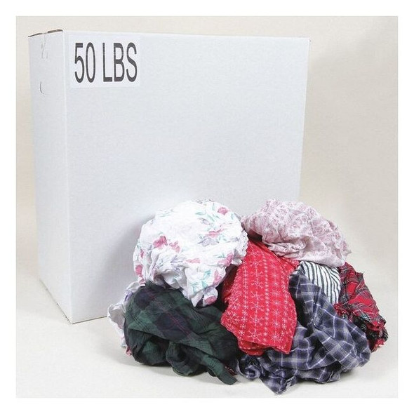 Cotton/Polyester Cloth Rags, 50 lb Box, Sizes Vary, Assorted Colors