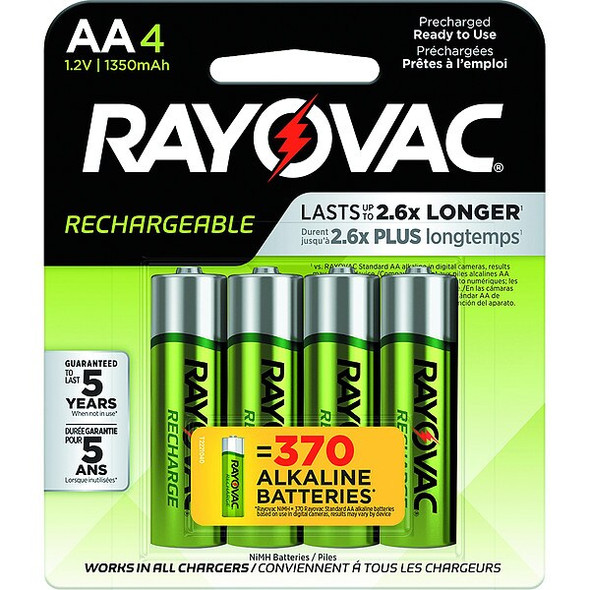 Rayovac Rechargeable Battery,AA,1.2VDC,PK4 LD7154