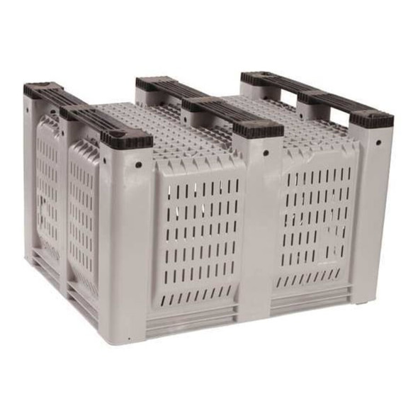 Bulk Container 25.4 cu ft Volume Cap., 48 in L, 40 in W, 31 in H, Plastic, Gray  M023000-104