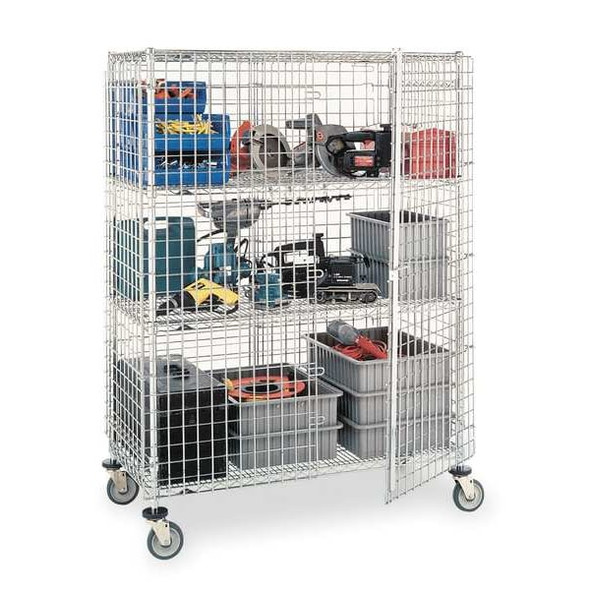 Wire Security Cart with Adjustable Shelves, 900 lb Capacity, 27 1/2 in W x 41 in L x 68 in H