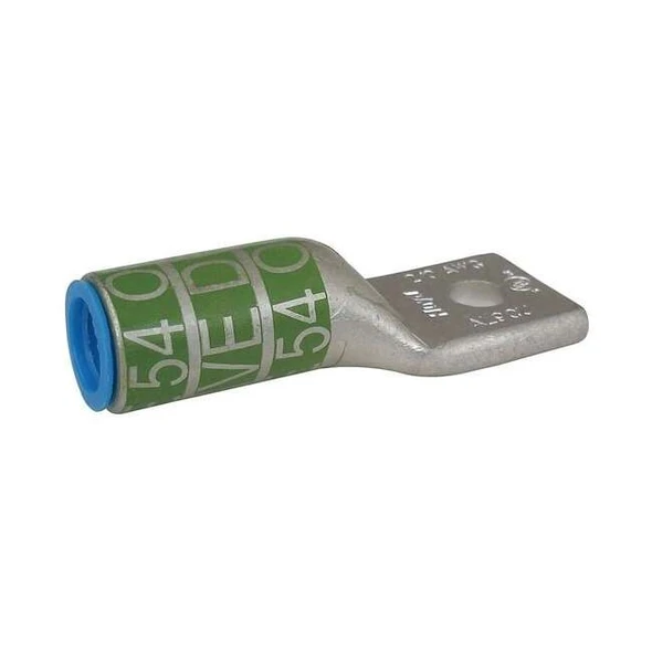 One-Hole Compression Lug, 4 AWG Max, 5/16 in Stud, Short Barrel, Aluminum, Green
