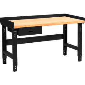 Global Industrial 60 x 30 Adj Height Workbench w/Drawer Black-Birch Square Edge