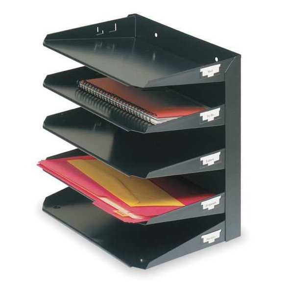 File Holder, Black, Steel, 12 in W, 8 3/4 in L, 12 1/8 in H, 5 Number of Compartments