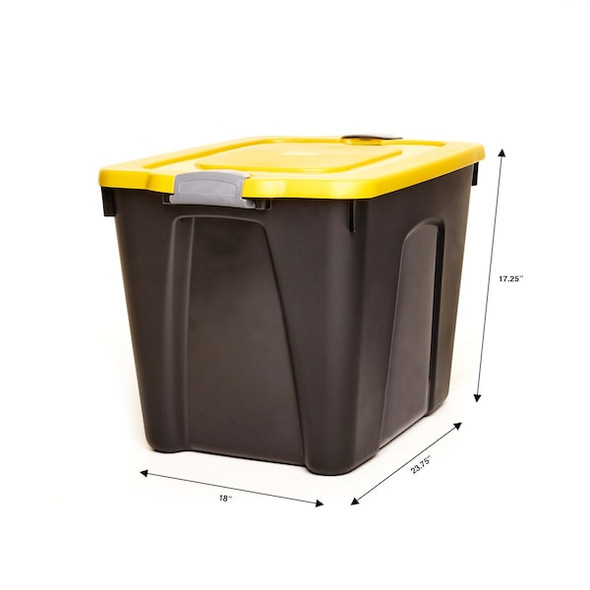 Stackable Storage Tote W/ Lid, 22 gal, 23-3/4 in L x 18 in W x 17-1/4 in H, Black, Yellow, Gray