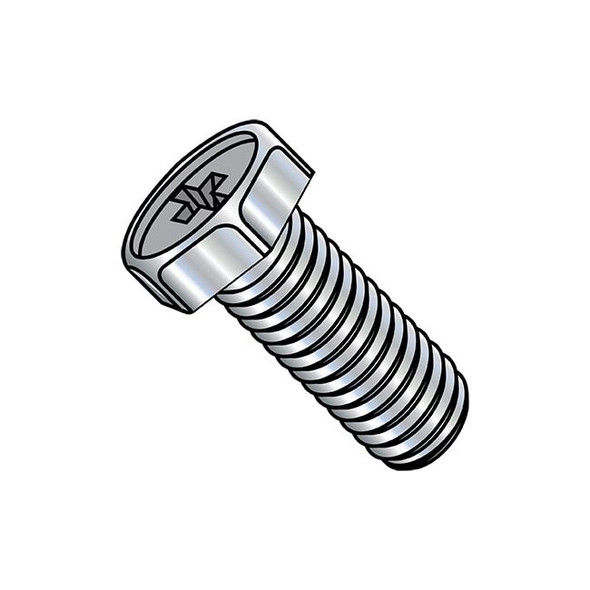 #10-32 x 1 in Phillips Hex Machine Screw, Zinc Plated Steel, 4000 PK