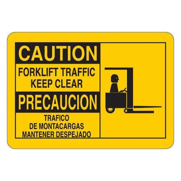 Caution Sign, 7 in H, 10 in W, Vinyl, English, Spanish, 34GM17