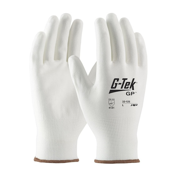 Coated Gloves, Polyurethane, Smooth, Palm, 1 Abrasion Level, White, M (8) 12 PK