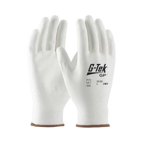Coated Gloves, Polyurethane, Smooth, Palm, 1 Abrasion Level, White, M (8) 12 PK
