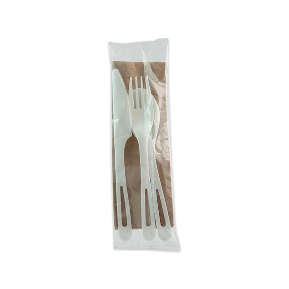 TPLA Compostable Cutlery, Knife/Fork/Spoon/Napkin, 6", White, PK250