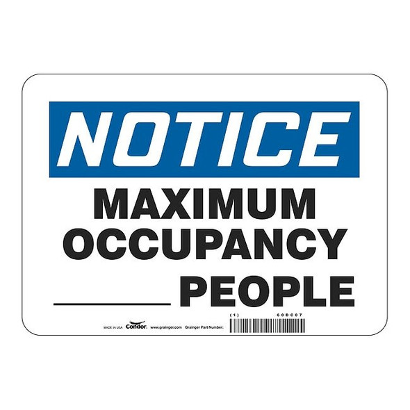 Write-On Maximum Occupancy Sign, 14" W x 10" H, English, Polystyrene, White